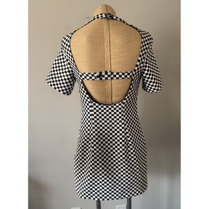 ZARA Black & White checkered Mini Dress Short Sleeve Backless Punk Ska Skate SM